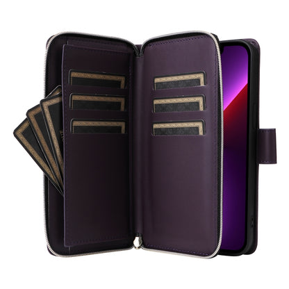 For iPhone 13 Pro Nine-card Slots Zipper Wallet Bag Leather Phone Case(Dark Purple) - iPhone 13 Pro Cases by buy2fix | Online Shopping UK | buy2fix