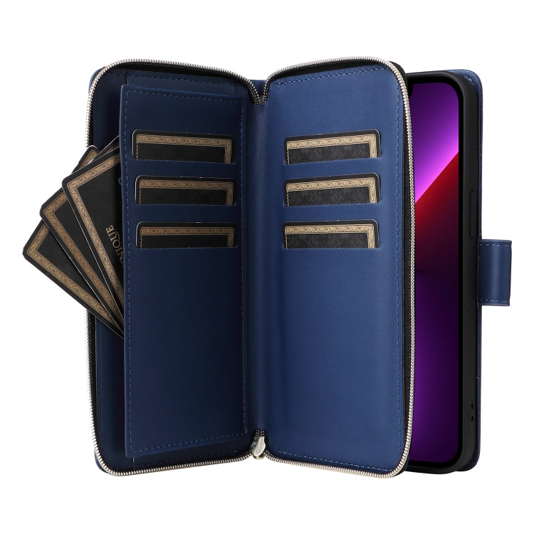 For iPhone 13 Pro Nine-card Slots Zipper Wallet Bag Leather Phone Case(Blue) - iPhone 13 Pro Cases by buy2fix | Online Shopping UK | buy2fix