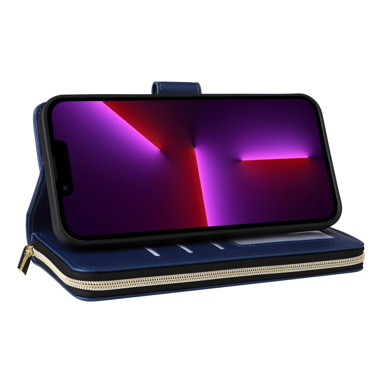 For iPhone 13 Pro Nine-card Slots Zipper Wallet Bag Leather Phone Case(Blue) - iPhone 13 Pro Cases by buy2fix | Online Shopping UK | buy2fix