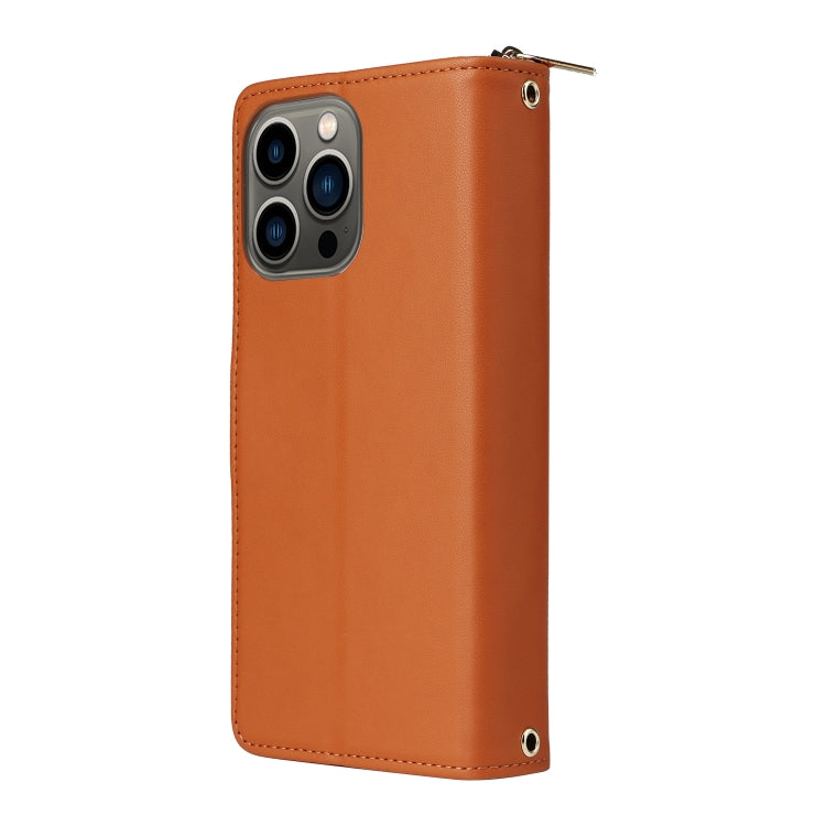 For iPhone 13 Pro Nine-card Slots Zipper Wallet Bag Leather Phone Case(Brown) - iPhone 13 Pro Cases by buy2fix | Online Shopping UK | buy2fix