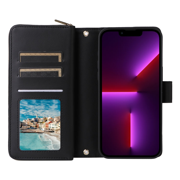 For iPhone 13 Pro Nine-card Slots Zipper Wallet Bag Leather Phone Case(Black) - iPhone 13 Pro Cases by buy2fix | Online Shopping UK | buy2fix