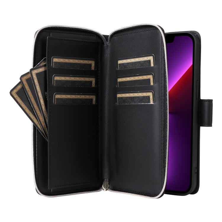 For iPhone 13 Pro Nine-card Slots Zipper Wallet Bag Leather Phone Case(Black) - iPhone 13 Pro Cases by buy2fix | Online Shopping UK | buy2fix