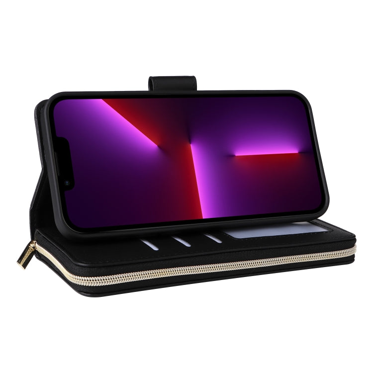 For iPhone 13 Pro Nine-card Slots Zipper Wallet Bag Leather Phone Case(Black) - iPhone 13 Pro Cases by buy2fix | Online Shopping UK | buy2fix