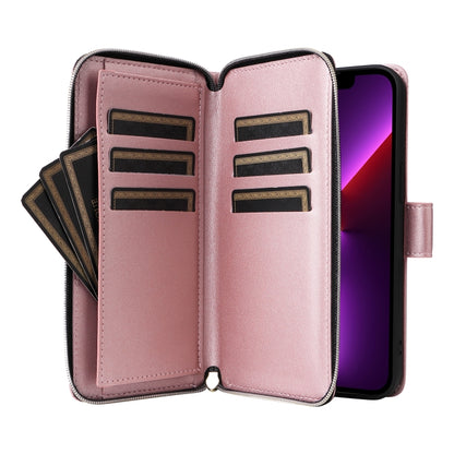 For iPhone 13 Pro Nine-card Slots Zipper Wallet Bag Leather Phone Case(Rose Gold) - iPhone 13 Pro Cases by buy2fix | Online Shopping UK | buy2fix