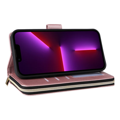 For iPhone 13 Pro Nine-card Slots Zipper Wallet Bag Leather Phone Case(Rose Gold) - iPhone 13 Pro Cases by buy2fix | Online Shopping UK | buy2fix