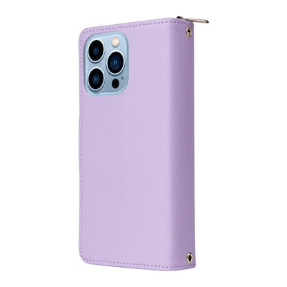 For iPhone 13 Pro Max Nine-card Slots Zipper Wallet Bag Leather Phone Case(Light Purple) - iPhone 13 Pro Max Cases by buy2fix | Online Shopping UK | buy2fix