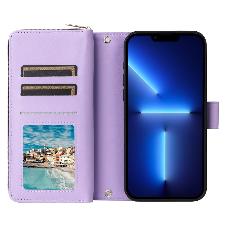 For iPhone 13 Pro Max Nine-card Slots Zipper Wallet Bag Leather Phone Case(Light Purple) - iPhone 13 Pro Max Cases by buy2fix | Online Shopping UK | buy2fix