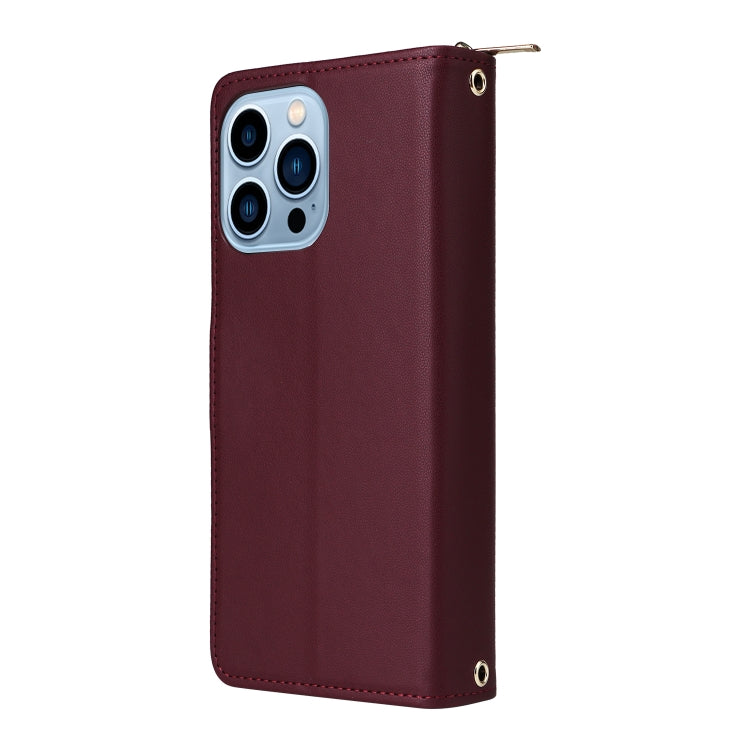 For iPhone 13 Pro Max Nine-card Slots Zipper Wallet Bag Leather Phone Case(Wine Red) - iPhone 13 Pro Max Cases by buy2fix | Online Shopping UK | buy2fix