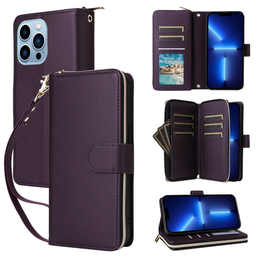 For iPhone 13 Pro Max Nine-card Slots Zipper Wallet Bag Leather Phone Case(Dark Purple) - iPhone 13 Pro Max Cases by buy2fix | Online Shopping UK | buy2fix