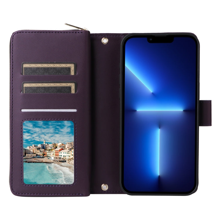 For iPhone 13 Pro Max Nine-card Slots Zipper Wallet Bag Leather Phone Case(Dark Purple) - iPhone 13 Pro Max Cases by buy2fix | Online Shopping UK | buy2fix