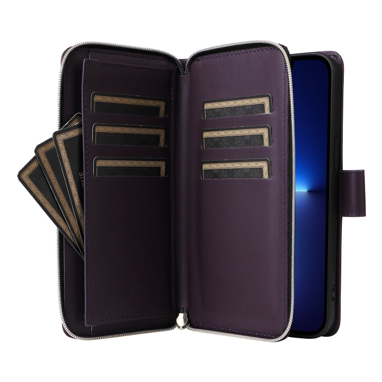 For iPhone 13 Pro Max Nine-card Slots Zipper Wallet Bag Leather Phone Case(Dark Purple) - iPhone 13 Pro Max Cases by buy2fix | Online Shopping UK | buy2fix