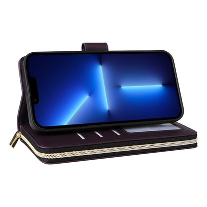 For iPhone 13 Pro Max Nine-card Slots Zipper Wallet Bag Leather Phone Case(Dark Purple) - iPhone 13 Pro Max Cases by buy2fix | Online Shopping UK | buy2fix