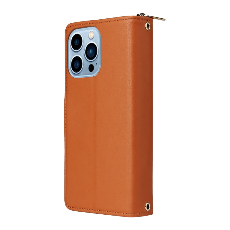 For iPhone 13 Pro Max Nine-card Slots Zipper Wallet Bag Leather Phone Case(Brown) - iPhone 13 Pro Max Cases by buy2fix | Online Shopping UK | buy2fix