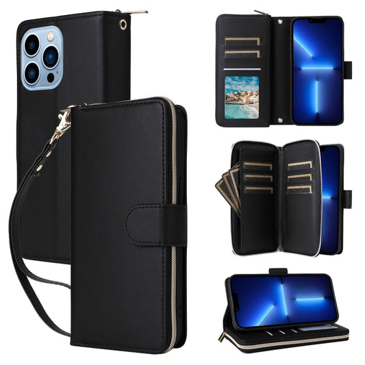 For iPhone 13 Pro Max Nine-card Slots Zipper Wallet Bag Leather Phone Case(Black) - iPhone 13 Pro Max Cases by buy2fix | Online Shopping UK | buy2fix