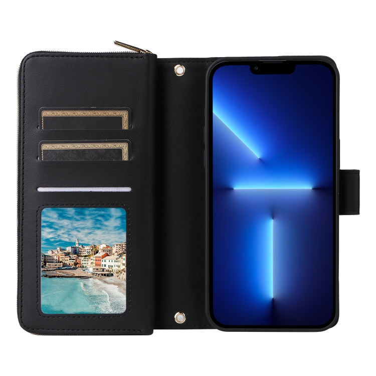 For iPhone 13 Pro Max Nine-card Slots Zipper Wallet Bag Leather Phone Case(Black) - iPhone 13 Pro Max Cases by buy2fix | Online Shopping UK | buy2fix