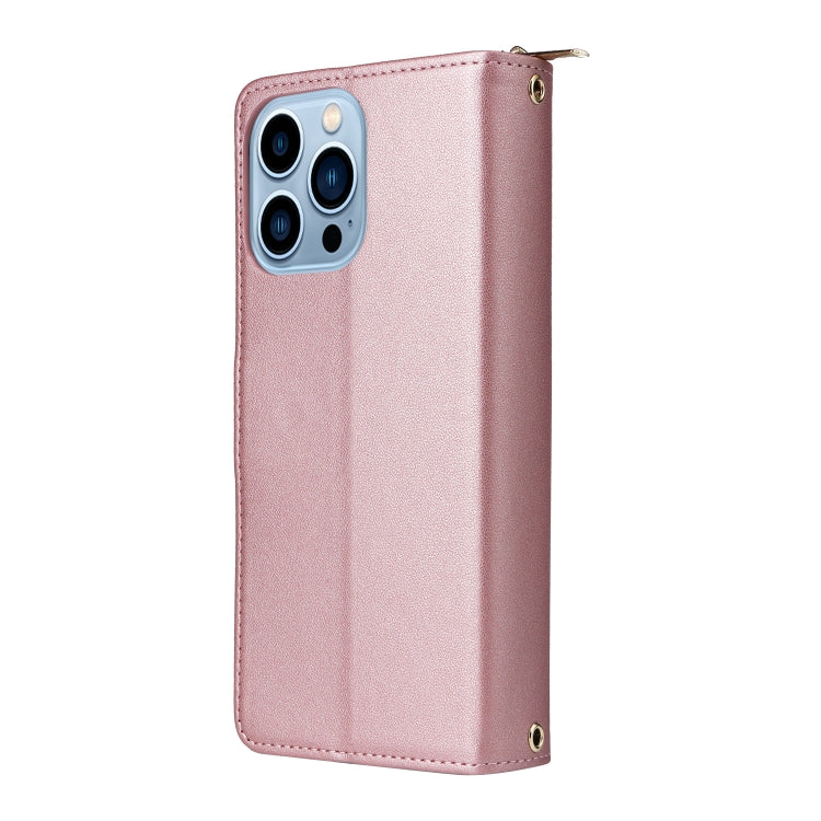 For iPhone 13 Pro Max Nine-card Slots Zipper Wallet Bag Leather Phone Case(Rose Gold) - iPhone 13 Pro Max Cases by buy2fix | Online Shopping UK | buy2fix