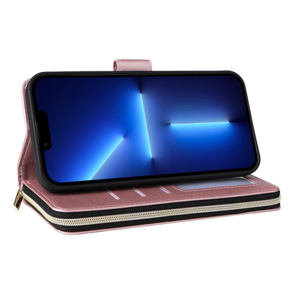 For iPhone 13 Pro Max Nine-card Slots Zipper Wallet Bag Leather Phone Case(Rose Gold) - iPhone 13 Pro Max Cases by buy2fix | Online Shopping UK | buy2fix