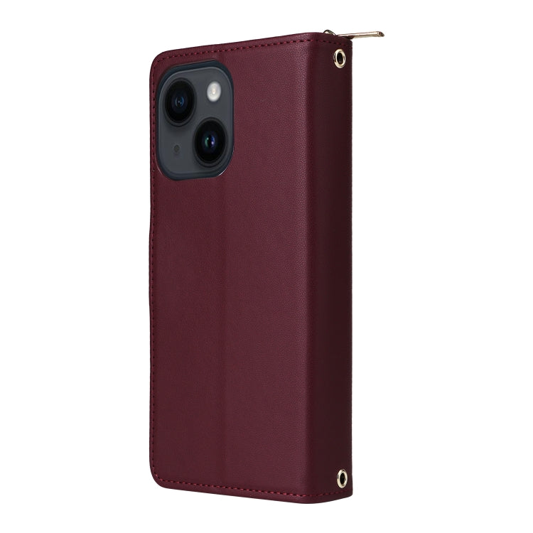 For iPhone 14 / 13 Nine-card Slots Zipper Wallet Bag Leather Phone Case(Wine Red) - iPhone 14 Cases by buy2fix | Online Shopping UK | buy2fix