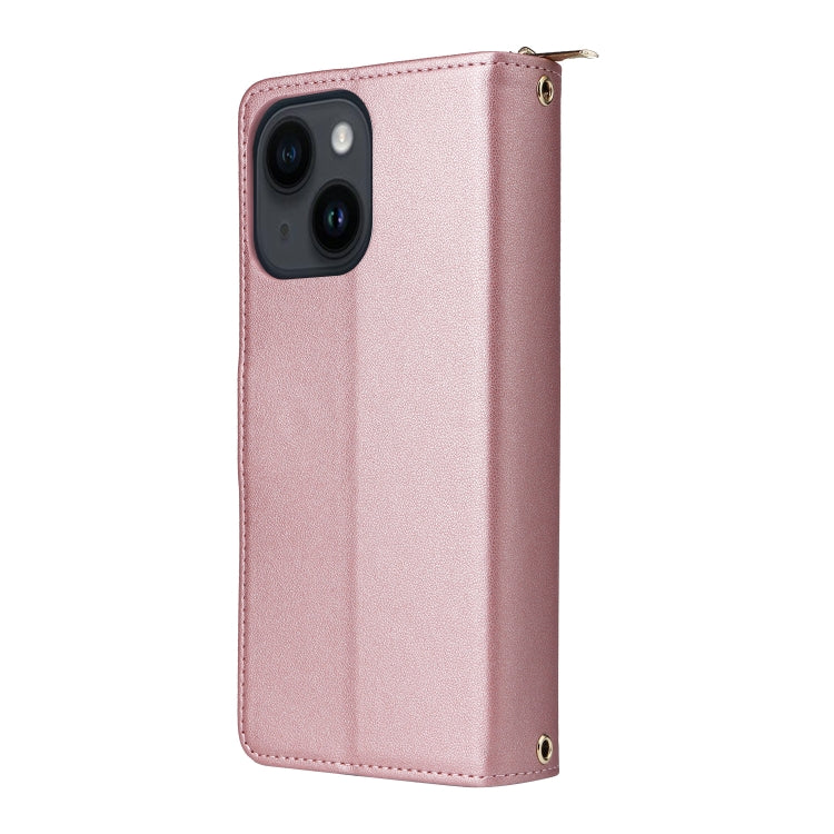 For iPhone 14 / 13 Nine-card Slots Zipper Wallet Bag Leather Phone Case(Rose Gold) - iPhone 14 Cases by buy2fix | Online Shopping UK | buy2fix