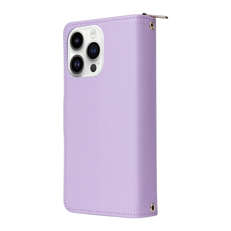 For iPhone 14 Pro Nine-card Slots Zipper Wallet Bag Leather Phone Case(Light Purple) - iPhone 14 Pro Cases by buy2fix | Online Shopping UK | buy2fix