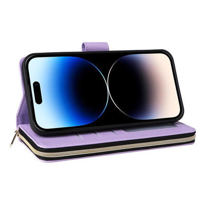 For iPhone 14 Pro Nine-card Slots Zipper Wallet Bag Leather Phone Case(Light Purple) - iPhone 14 Pro Cases by buy2fix | Online Shopping UK | buy2fix