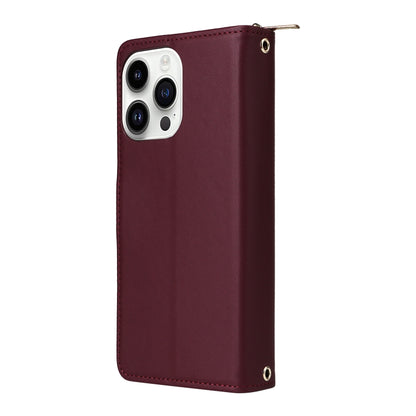 For iPhone 14 Pro Nine-card Slots Zipper Wallet Bag Leather Phone Case(Wine Red) - iPhone 14 Pro Cases by buy2fix | Online Shopping UK | buy2fix