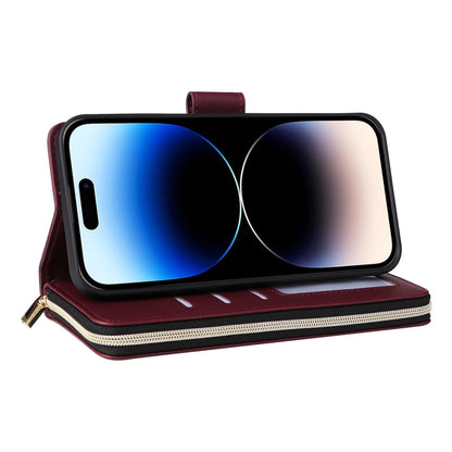 For iPhone 14 Pro Nine-card Slots Zipper Wallet Bag Leather Phone Case(Wine Red) - iPhone 14 Pro Cases by buy2fix | Online Shopping UK | buy2fix