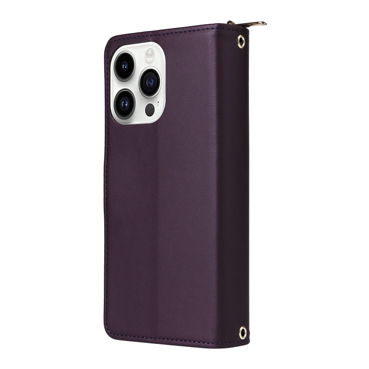 For iPhone 14 Pro Nine-card Slots Zipper Wallet Bag Leather Phone Case(Dark Purple) - iPhone 14 Pro Cases by buy2fix | Online Shopping UK | buy2fix