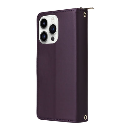 For iPhone 14 Pro Nine-card Slots Zipper Wallet Bag Leather Phone Case(Dark Purple) - iPhone 14 Pro Cases by buy2fix | Online Shopping UK | buy2fix