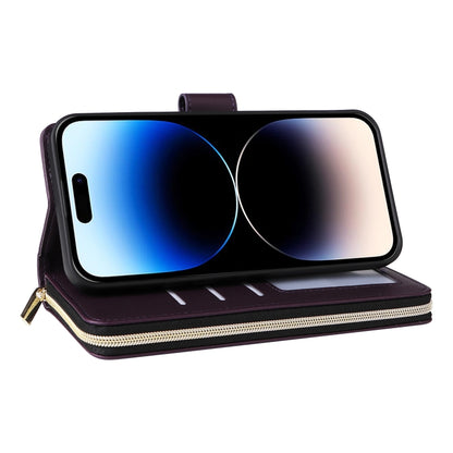 For iPhone 14 Pro Nine-card Slots Zipper Wallet Bag Leather Phone Case(Dark Purple) - iPhone 14 Pro Cases by buy2fix | Online Shopping UK | buy2fix