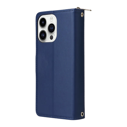 For iPhone 14 Pro Nine-card Slots Zipper Wallet Bag Leather Phone Case(Blue) - iPhone 14 Pro Cases by buy2fix | Online Shopping UK | buy2fix