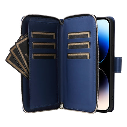 For iPhone 14 Pro Nine-card Slots Zipper Wallet Bag Leather Phone Case(Blue) - iPhone 14 Pro Cases by buy2fix | Online Shopping UK | buy2fix