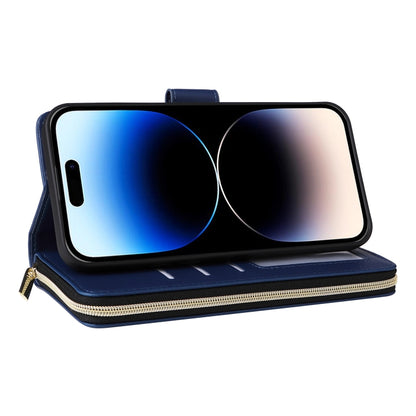 For iPhone 14 Pro Nine-card Slots Zipper Wallet Bag Leather Phone Case(Blue) - iPhone 14 Pro Cases by buy2fix | Online Shopping UK | buy2fix