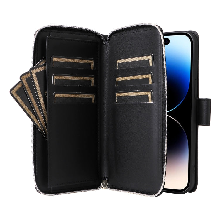 For iPhone 14 Pro Nine-card Slots Zipper Wallet Bag Leather Phone Case(Black) - iPhone 14 Pro Cases by buy2fix | Online Shopping UK | buy2fix