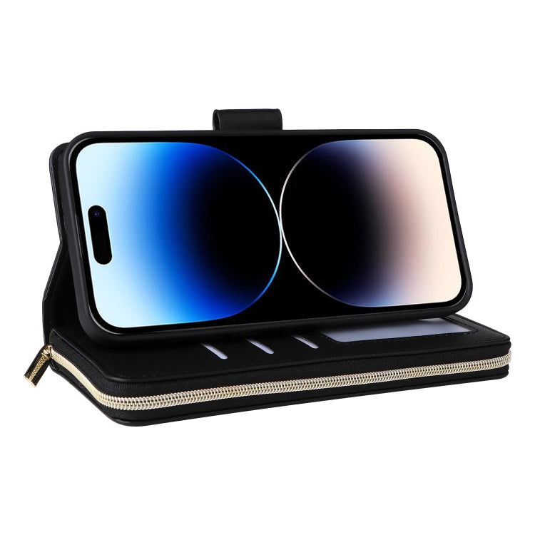 For iPhone 14 Pro Nine-card Slots Zipper Wallet Bag Leather Phone Case(Black) - iPhone 14 Pro Cases by buy2fix | Online Shopping UK | buy2fix