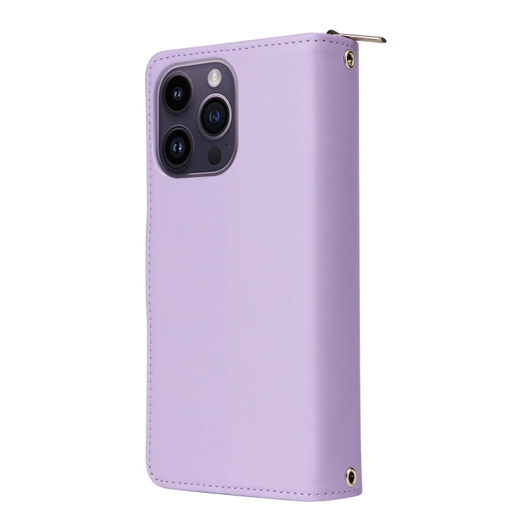 For iPhone 14 Pro Max Nine-card Slots Zipper Wallet Bag Leather Phone Case(Light Purple) - iPhone 14 Pro Max Cases by buy2fix | Online Shopping UK | buy2fix