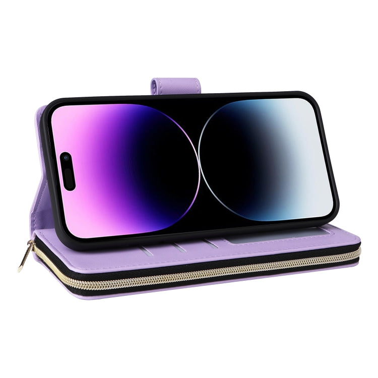 For iPhone 14 Pro Max Nine-card Slots Zipper Wallet Bag Leather Phone Case(Light Purple) - iPhone 14 Pro Max Cases by buy2fix | Online Shopping UK | buy2fix