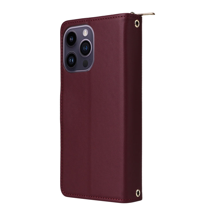 For iPhone 14 Pro Max Nine-card Slots Zipper Wallet Bag Leather Phone Case(Wine Red) - iPhone 14 Pro Max Cases by buy2fix | Online Shopping UK | buy2fix