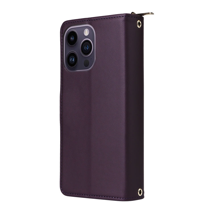 For iPhone 14 Pro Max Nine-card Slots Zipper Wallet Bag Leather Phone Case(Dark Purple) - iPhone 14 Pro Max Cases by buy2fix | Online Shopping UK | buy2fix