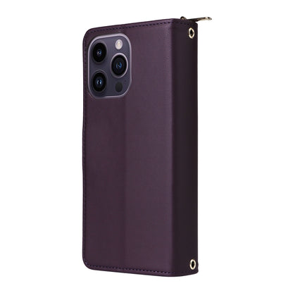 For iPhone 14 Pro Max Nine-card Slots Zipper Wallet Bag Leather Phone Case(Dark Purple) - iPhone 14 Pro Max Cases by buy2fix | Online Shopping UK | buy2fix