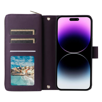 For iPhone 14 Pro Max Nine-card Slots Zipper Wallet Bag Leather Phone Case(Dark Purple) - iPhone 14 Pro Max Cases by buy2fix | Online Shopping UK | buy2fix