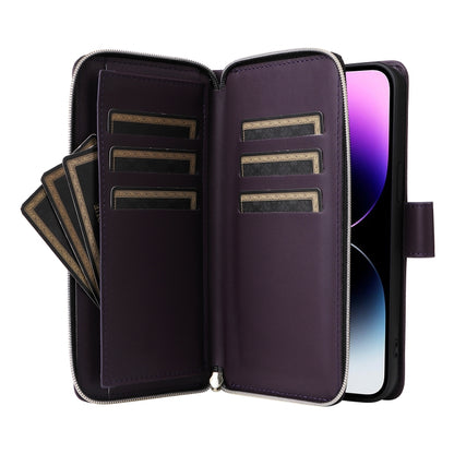 For iPhone 14 Pro Max Nine-card Slots Zipper Wallet Bag Leather Phone Case(Dark Purple) - iPhone 14 Pro Max Cases by buy2fix | Online Shopping UK | buy2fix