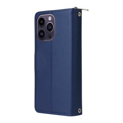 For iPhone 14 Pro Max Nine-card Slots Zipper Wallet Bag Leather Phone Case(Blue) - iPhone 14 Pro Max Cases by buy2fix | Online Shopping UK | buy2fix