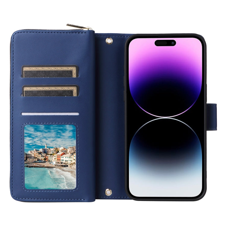 For iPhone 14 Pro Max Nine-card Slots Zipper Wallet Bag Leather Phone Case(Blue) - iPhone 14 Pro Max Cases by buy2fix | Online Shopping UK | buy2fix