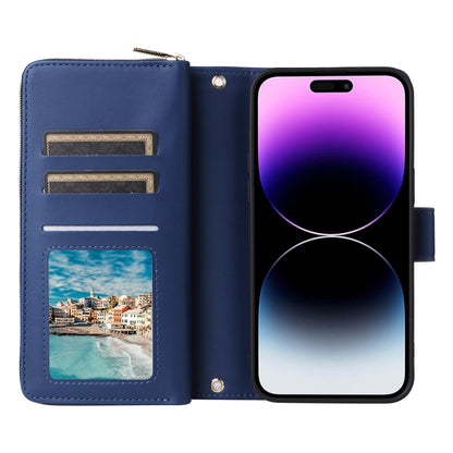 For iPhone 14 Pro Max Nine-card Slots Zipper Wallet Bag Leather Phone Case(Blue) - iPhone 14 Pro Max Cases by buy2fix | Online Shopping UK | buy2fix