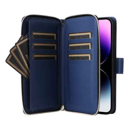 For iPhone 14 Pro Max Nine-card Slots Zipper Wallet Bag Leather Phone Case(Blue) - iPhone 14 Pro Max Cases by buy2fix | Online Shopping UK | buy2fix