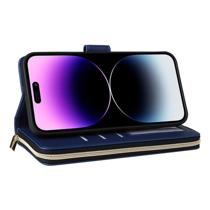 For iPhone 14 Pro Max Nine-card Slots Zipper Wallet Bag Leather Phone Case(Blue) - iPhone 14 Pro Max Cases by buy2fix | Online Shopping UK | buy2fix