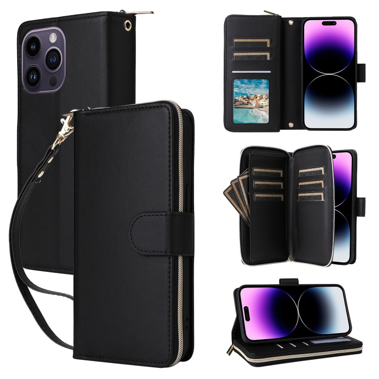 For iPhone 14 Pro Max Nine-card Slots Zipper Wallet Bag Leather Phone Case(Black) - iPhone 14 Pro Max Cases by buy2fix | Online Shopping UK | buy2fix