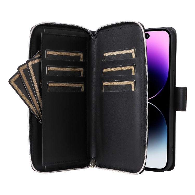 For iPhone 14 Pro Max Nine-card Slots Zipper Wallet Bag Leather Phone Case(Black) - iPhone 14 Pro Max Cases by buy2fix | Online Shopping UK | buy2fix