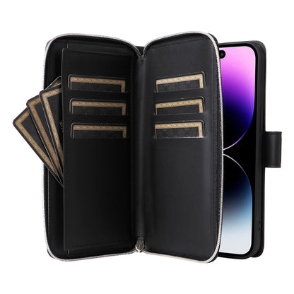 For iPhone 14 Pro Max Nine-card Slots Zipper Wallet Bag Leather Phone Case(Black) - iPhone 14 Pro Max Cases by buy2fix | Online Shopping UK | buy2fix
